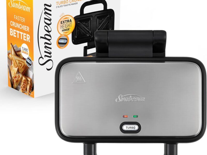 Sunbeam Turbo Crunch 2-Slice Toastie Maker, Extra Height Hinge, Turbo Button, GRM2100SS
