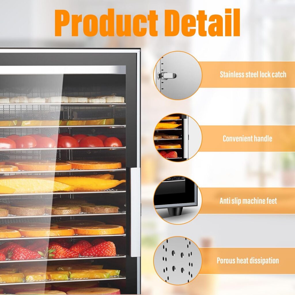 12-Tray Stainless Steel Food Drying Cabinet, 20-90°C & 24H Timer