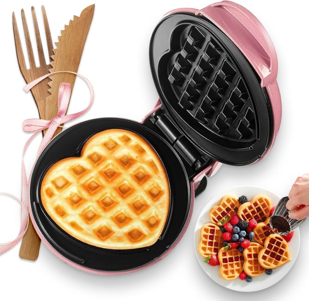 Mini Heart Waffle Maker, 4-Inch Non-Stick Plates