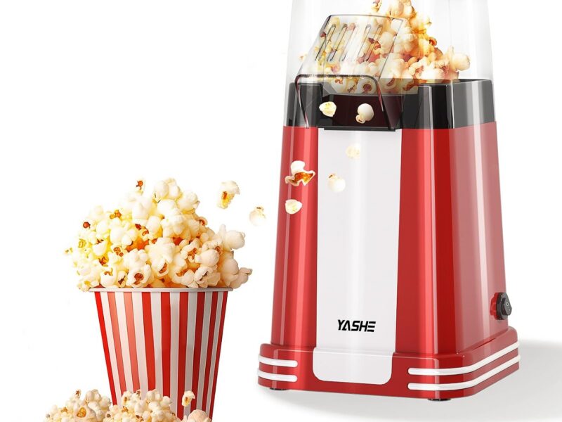 YASHE Retro Hot Air Popcorn Machine, 1200W, Oil-Free One-Touch with Measuring Cup