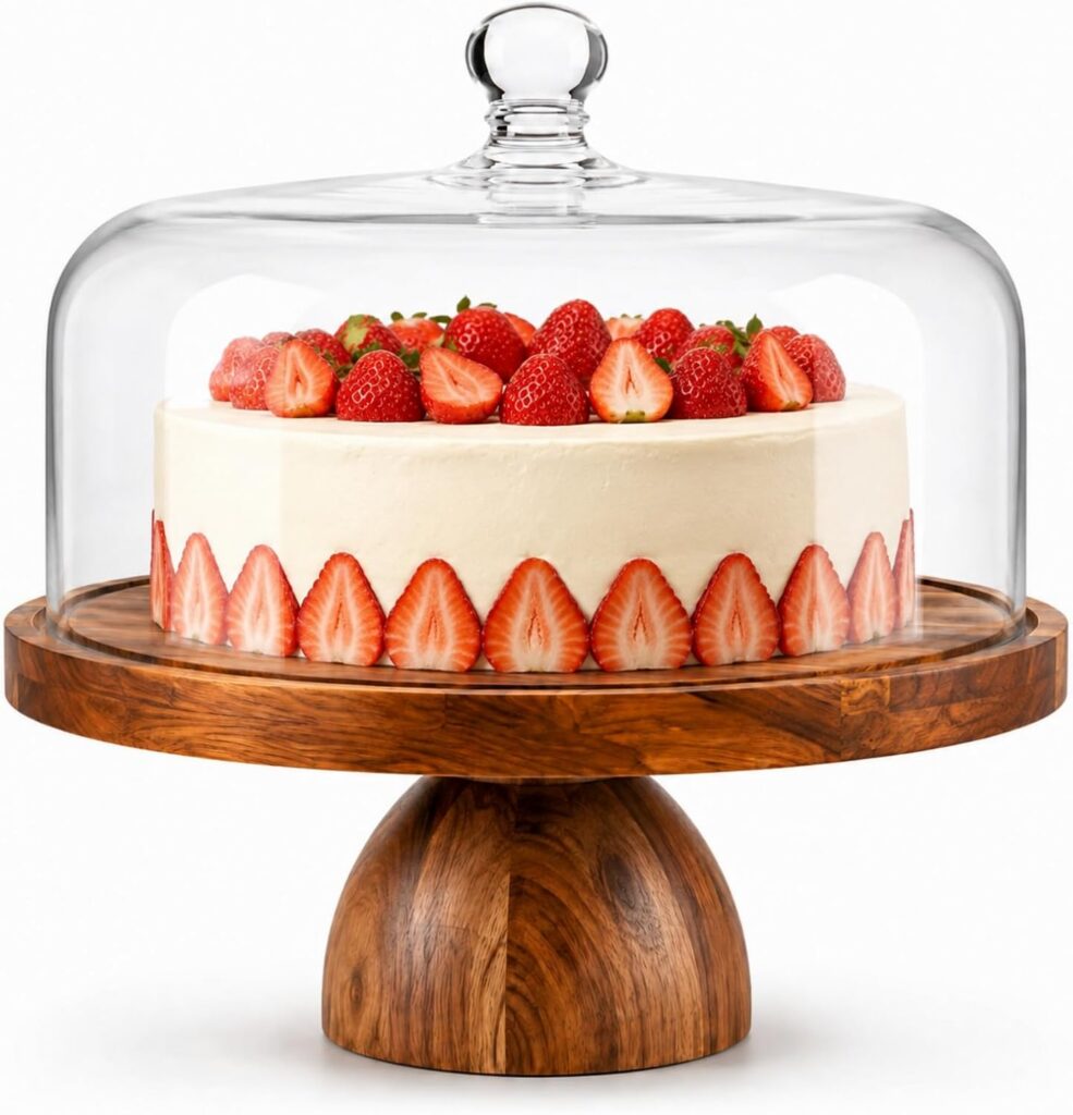 Reversible Acacia Wood Cake Stand with Acrylic Cover