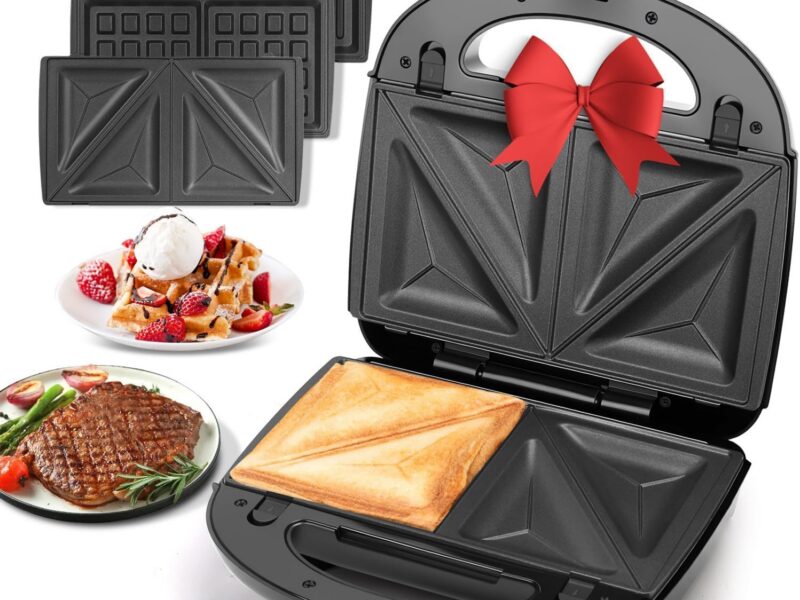 3-in-1 Sandwich Maker, Removable Non-Stick Plates, Waffle & Panini Press