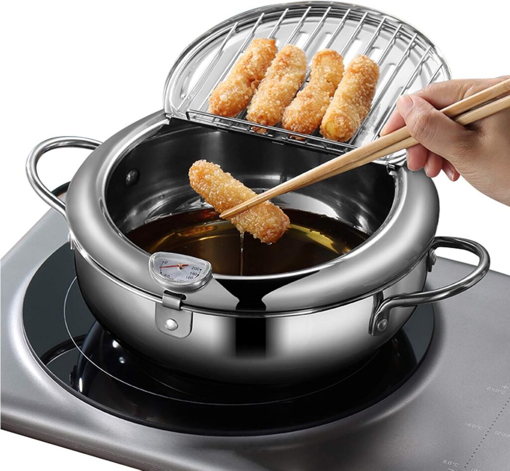 Japanese Tempura Frying Pot, 24cm Stainless Steel with Thermometer