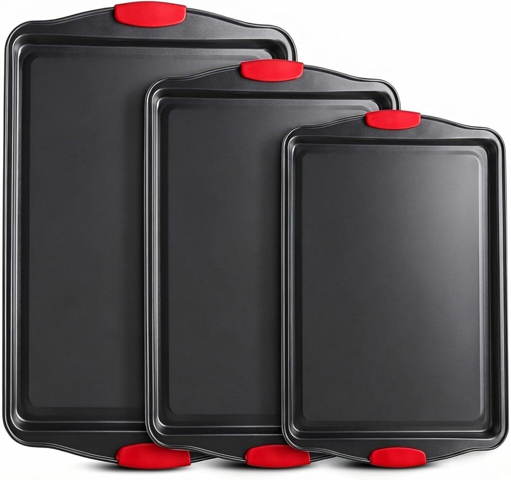 Stackable Three-Size Baking Pans with Silicone Handles