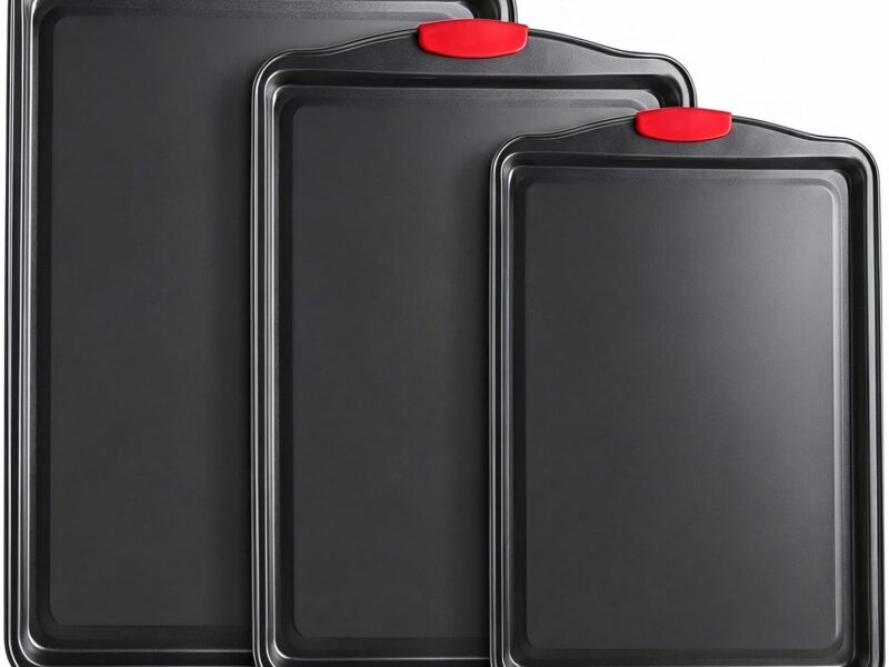Stackable Three-Size Baking Pans with Silicone Handles