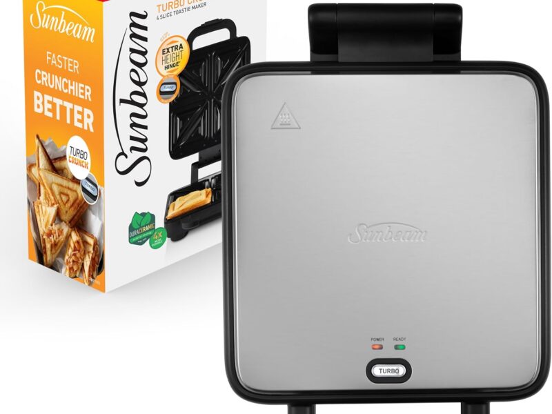 Sunbeam Turbo Crunch 4-Slice Toastie Maker, Extra Height Hinge, Turbo Button, GRM4100SS