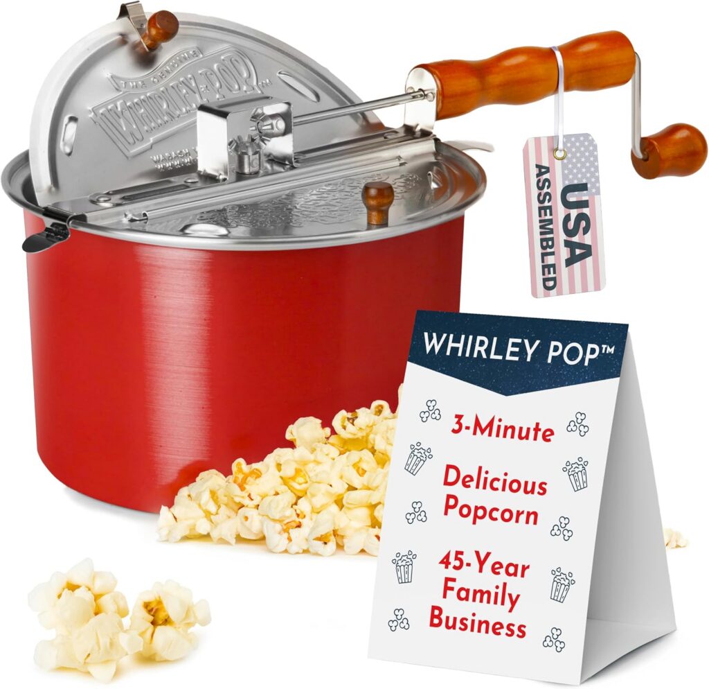 Whirley Pop Original Stovetop Popcorn Maker, Metal Gear Aluminum Pot, Red, 6 Quart