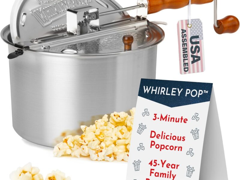 Whirley Pop Original Stovetop Popcorn Maker, Nylon Gear Aluminum Pot, Silver