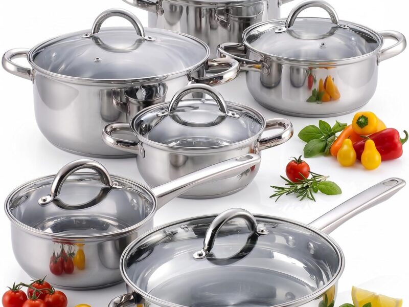 Cook N Home 12-Piece Stainless Steel Cookware Set, Pots & Pans