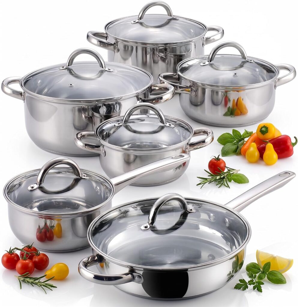 Cook N Home 12-Piece Stainless Steel Cookware Set, Pots & Pans