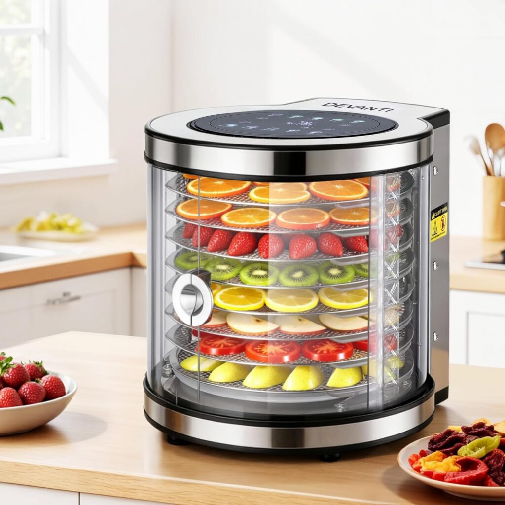 Devanti 8-Tray Food Dehydrator, 850W Auto-Revolving & 10 Programs