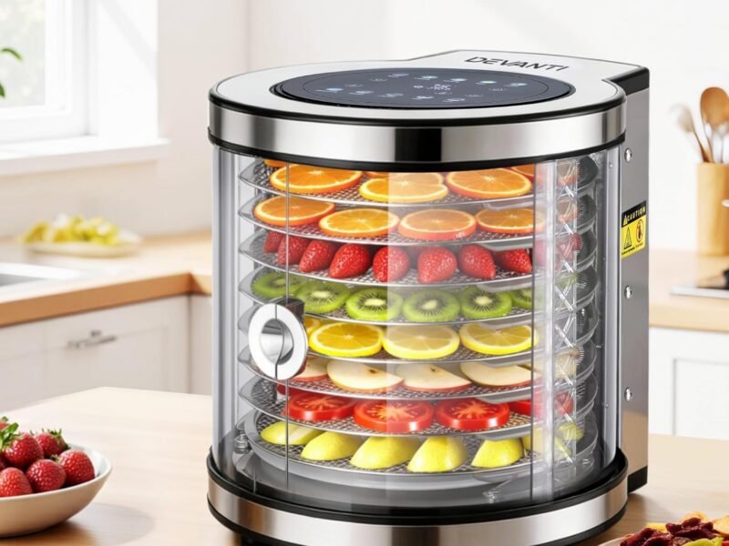 Devanti 8-Tray Food Dehydrator, 850W Auto-Revolving & 10 Programs
