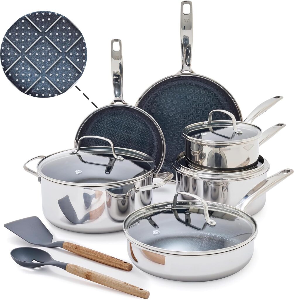 Blue Diamond Hybrid Nonstick Stainless Steel Cookware Set, 12-Piece