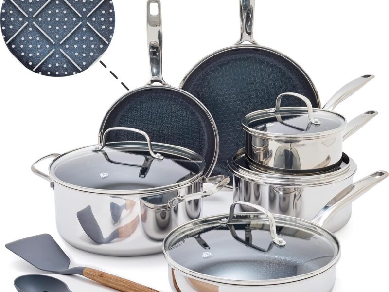 Blue Diamond Hybrid Nonstick Stainless Steel Cookware Set, 12-Piece