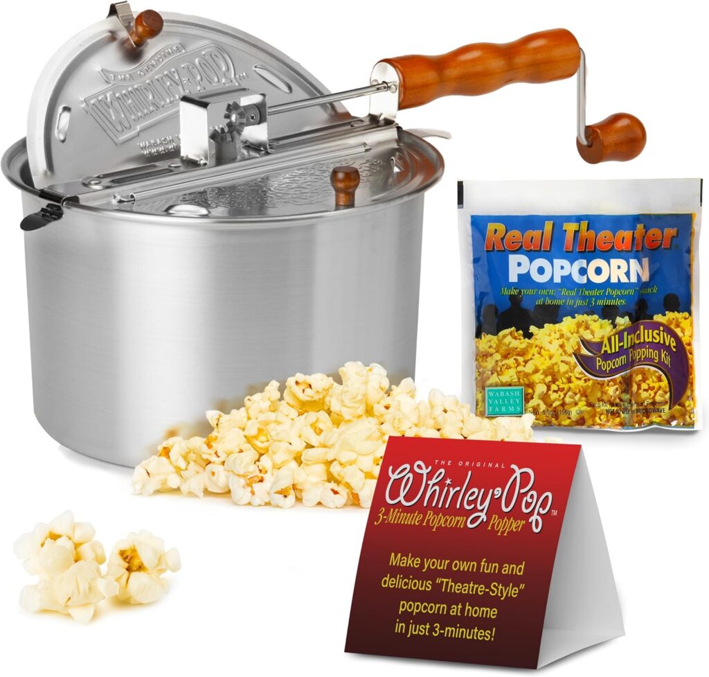 Wabash Valley Farms Whirley Pop Popcorn Popper Kit, 6 Quart, Nylon Gear, Silver