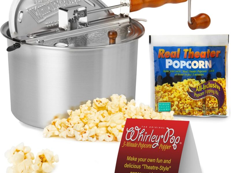 Wabash Valley Farms Whirley Pop Popcorn Popper Kit, 6 Quart, Nylon Gear, Silver