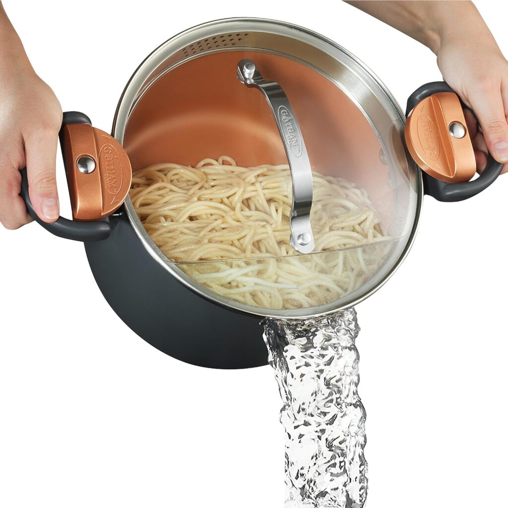 Gotham Steel Nonstick Multipurpose Pasta Stock Pot, 5 Quart, Strainer Lid