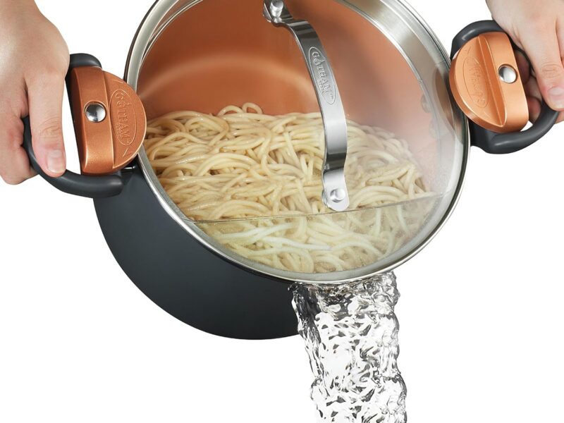 Gotham Steel Nonstick Multipurpose Pasta Stock Pot, 5 Quart, Strainer Lid