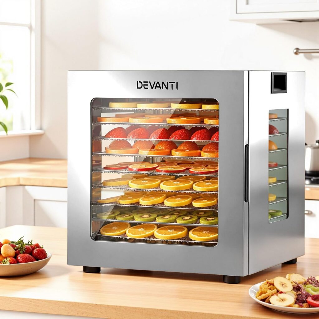 Devanti 10-Tray Food Dehydrator, 850W Glass Door & LED Touchscreen