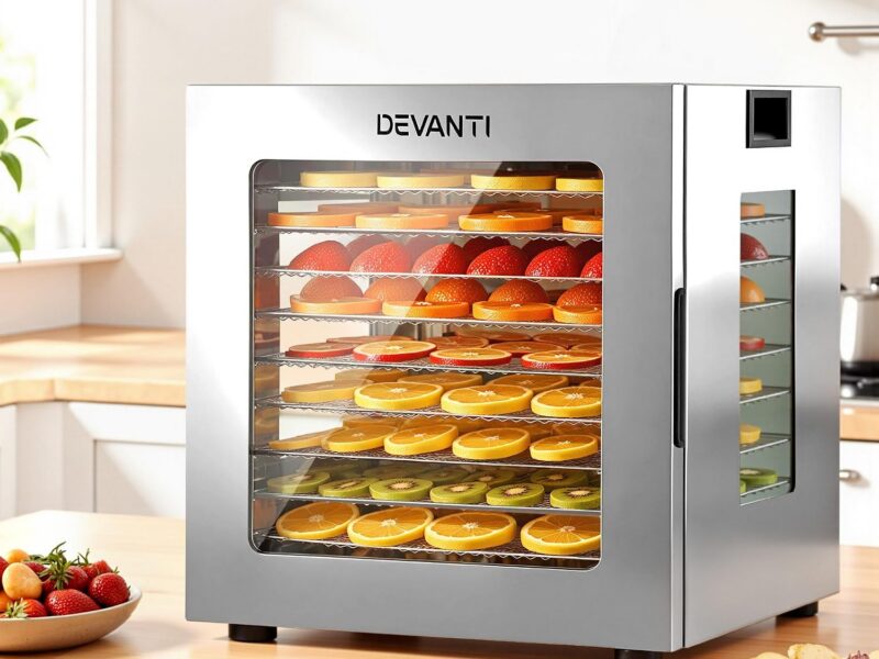 Devanti 10-Tray Food Dehydrator, 850W Glass Door & LED Touchscreen