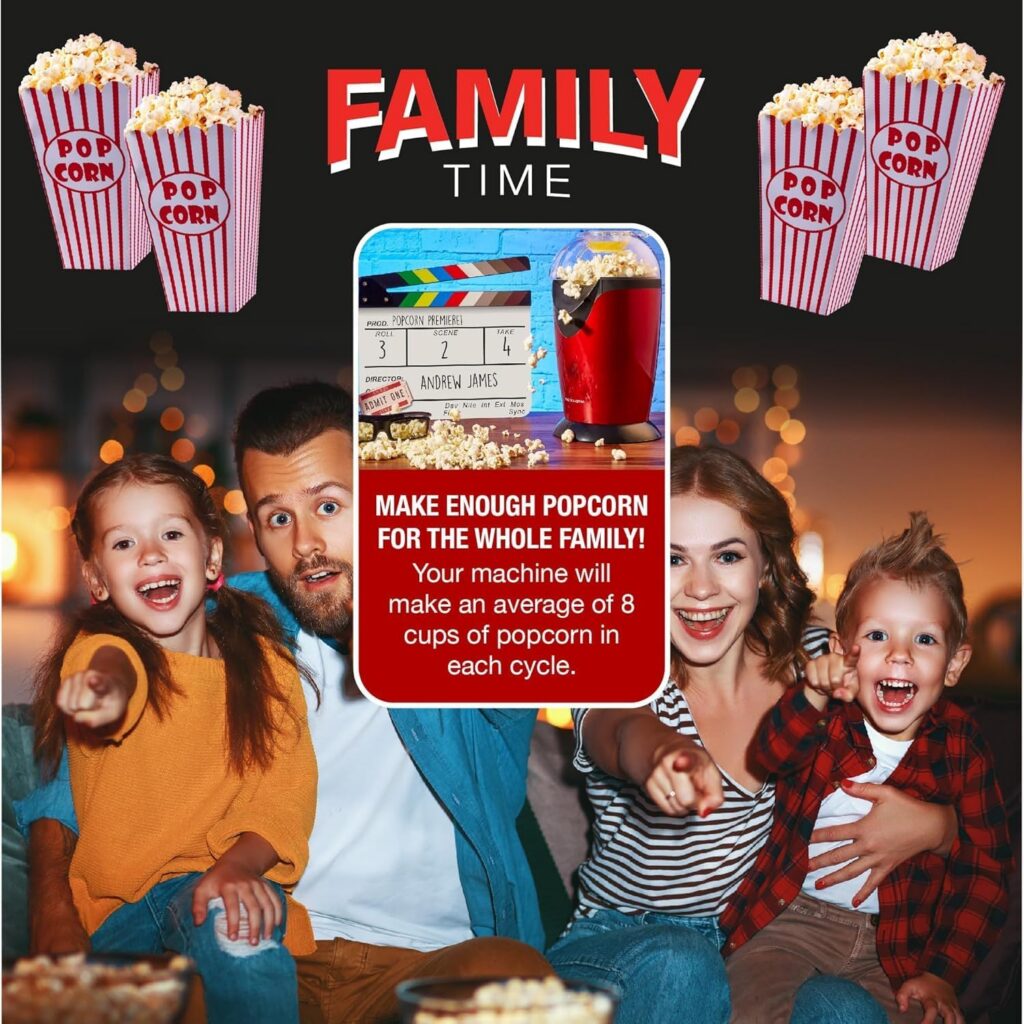 Electric Hot Air Popcorn Maker for Movie Nights, Red and Black
