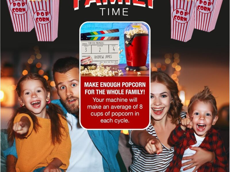 Electric Hot Air Popcorn Maker for Movie Nights, Red and Black