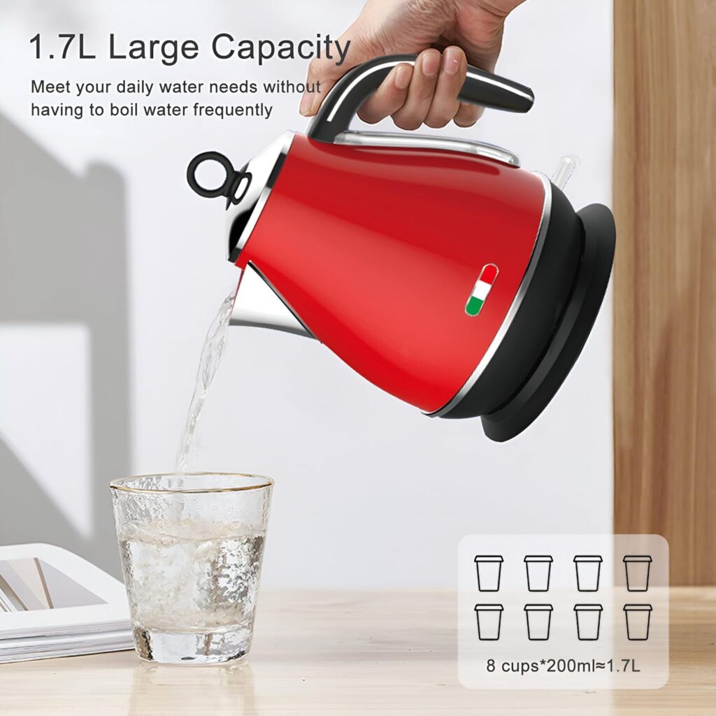 Vintage 1.7L Red Stainless Steel Kettle