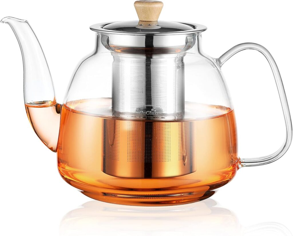 CNGLASS Hand-Blown Borosilicate Teapot, 1100ml