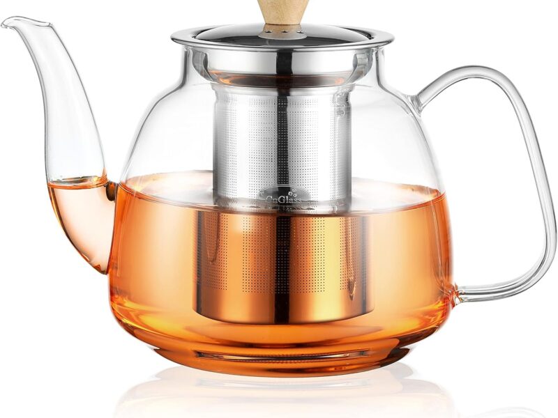 CNGLASS Hand-Blown Borosilicate Teapot, 1100ml