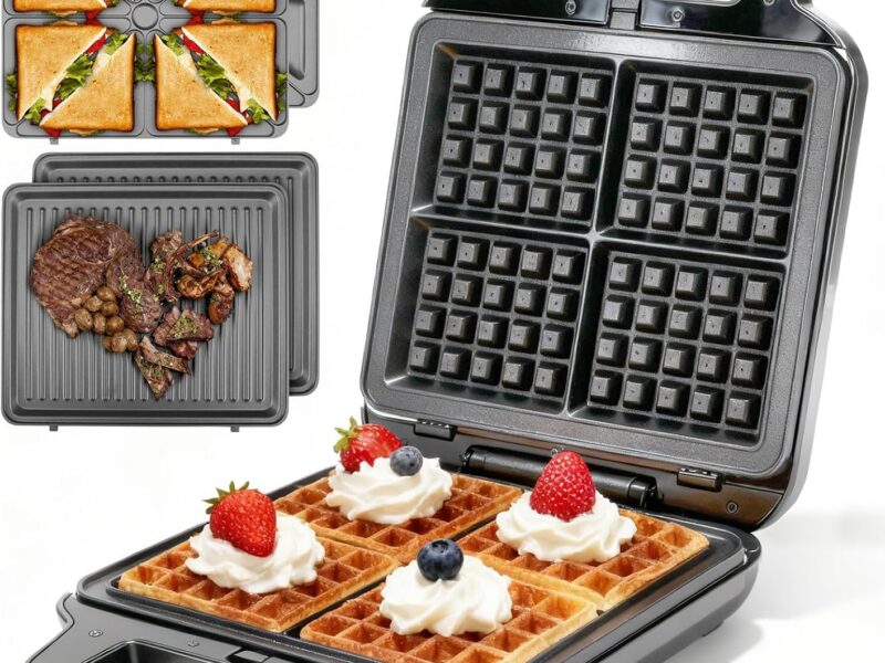 Waffle Maker with Removable Plates, 3-in-1 Panini Grill & Sandwich Press