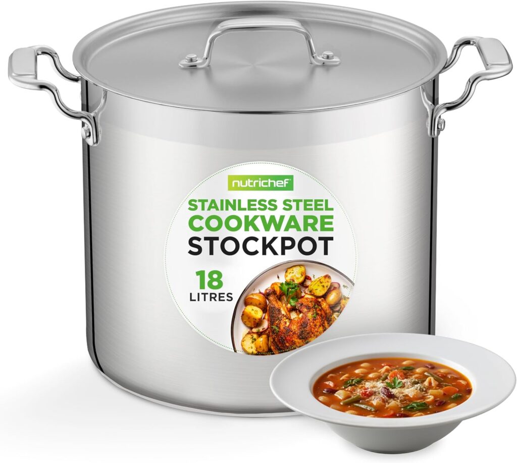 NutriChef Stainless Steel Stock Pot, 18L, Lid