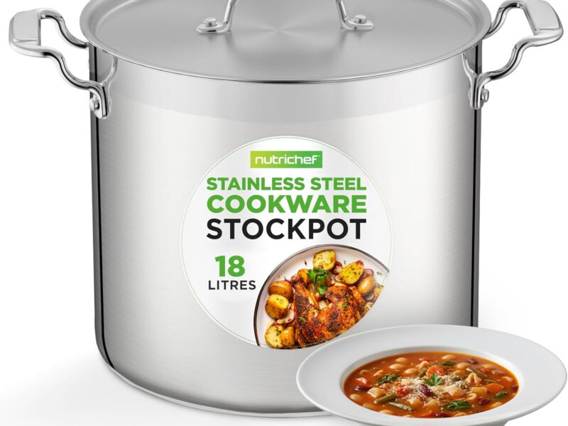 NutriChef Stainless Steel Stock Pot, 18L, Lid