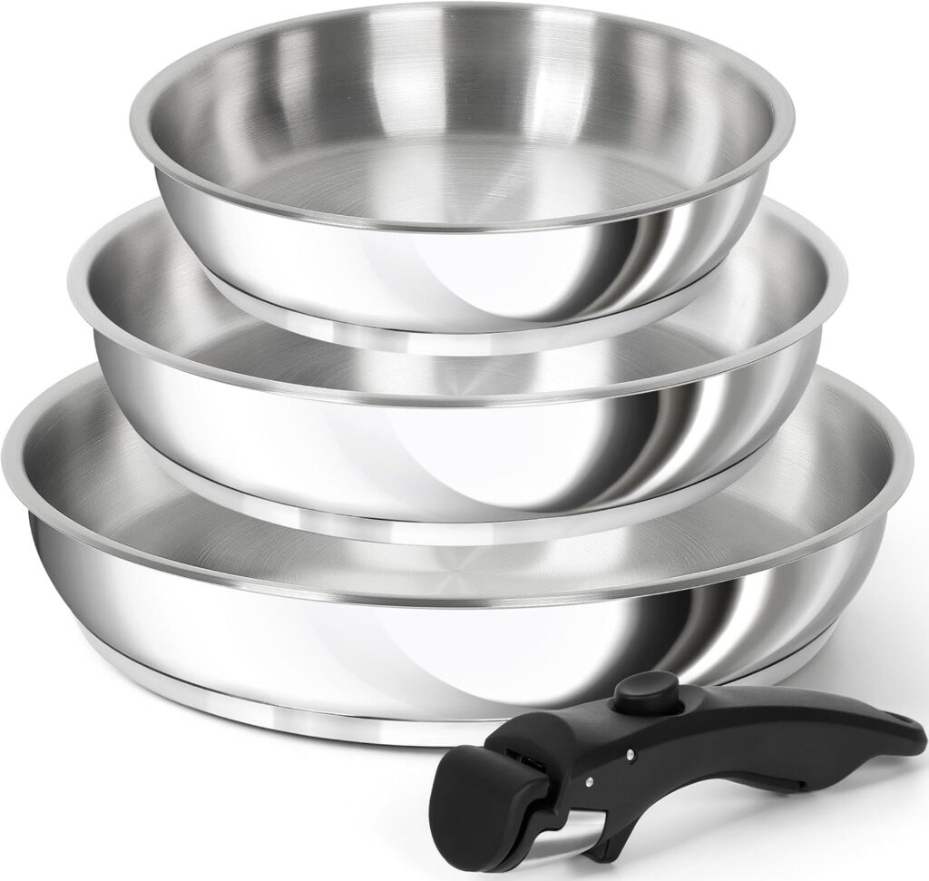 Michelangelo Triply Stainless Steel Frying Pan Set, Removable Handles