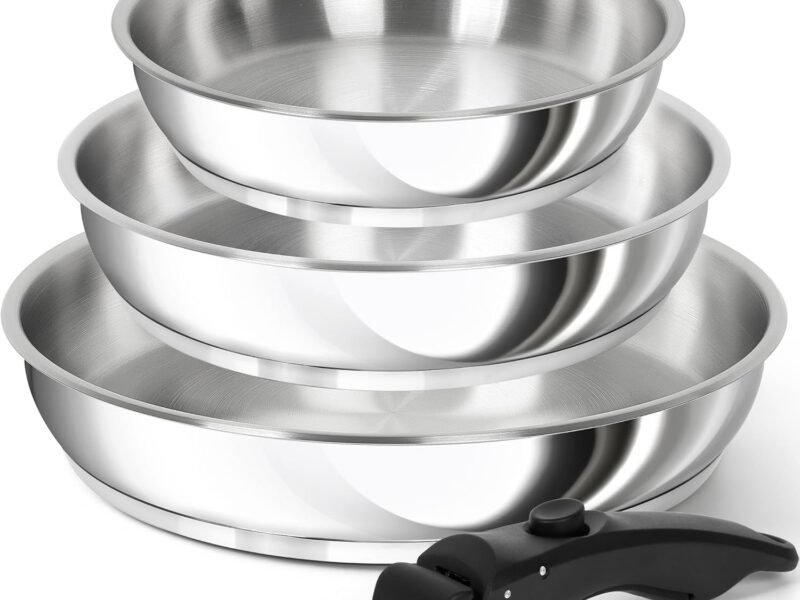 Michelangelo Triply Stainless Steel Frying Pan Set, Removable Handles