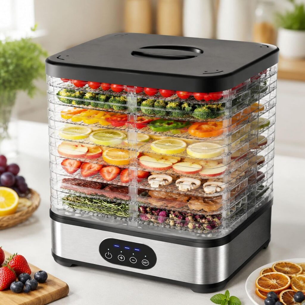 8-Tier Portable Food Dehydrator, 400W Digital Display & 360° Drying