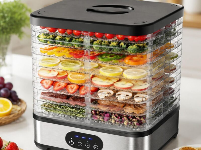 8-Tier Portable Food Dehydrator, 400W Digital Display & 360° Drying