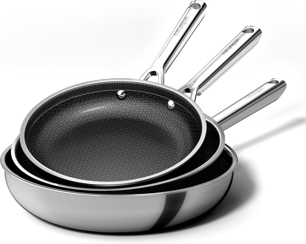 Hybrid Stainless Steel Nonstick Frying Pan Set, 3 Piece
