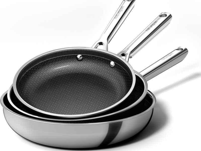 Hybrid Stainless Steel Nonstick Frying Pan Set, 3 Piece