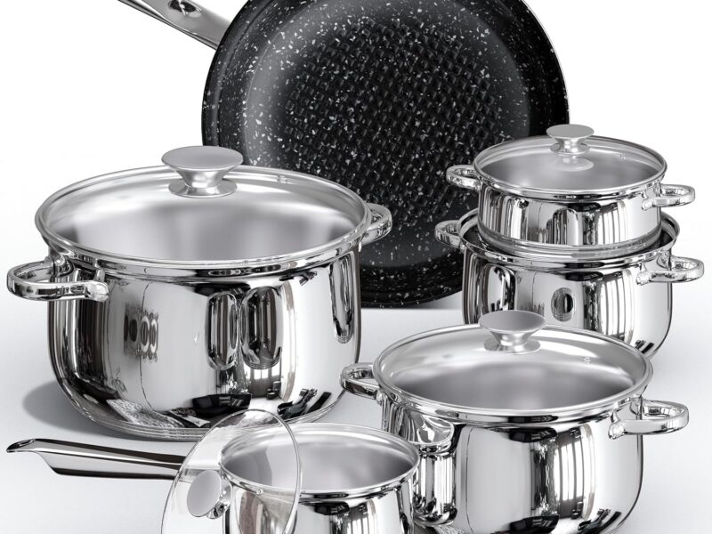 12-Piece Stainless Steel Pots & Pans Cookware Set