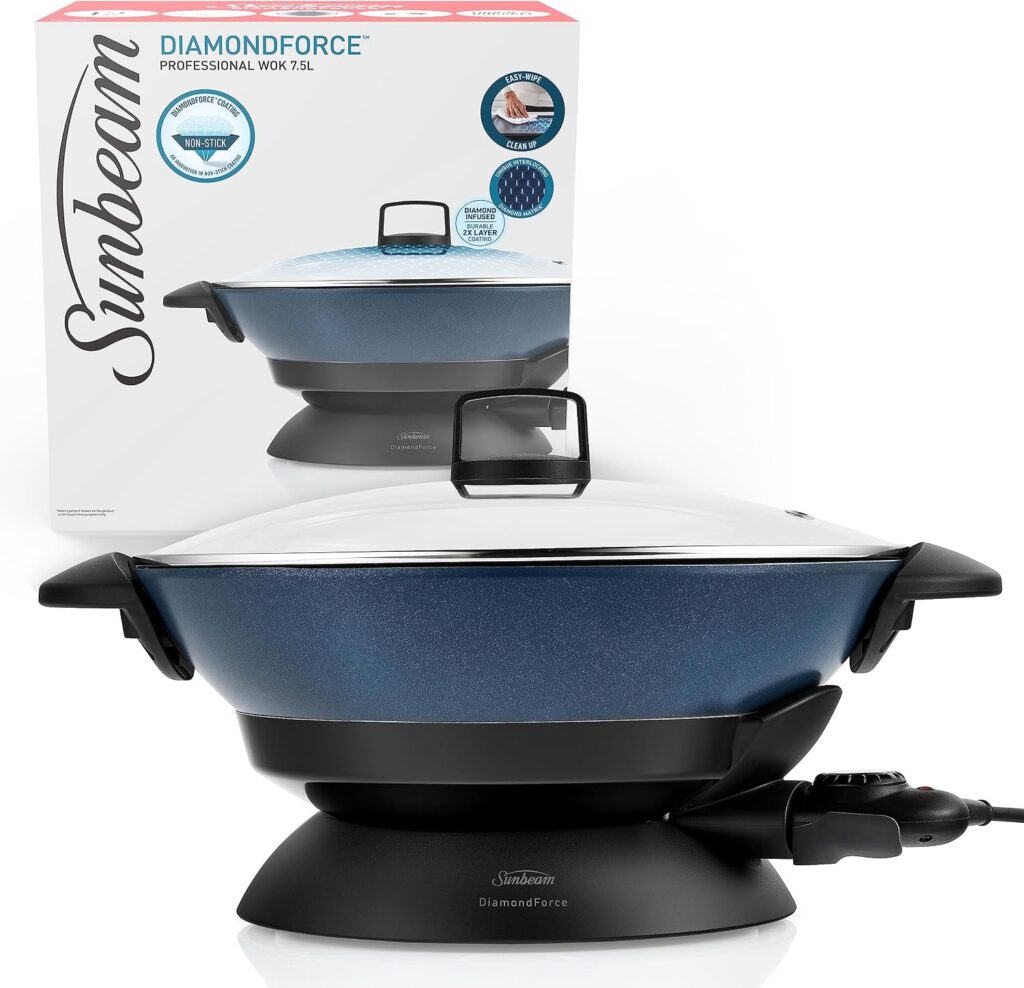 Sunbeam DiamondForce Electric Wok, 7.5L Non Stick Pan