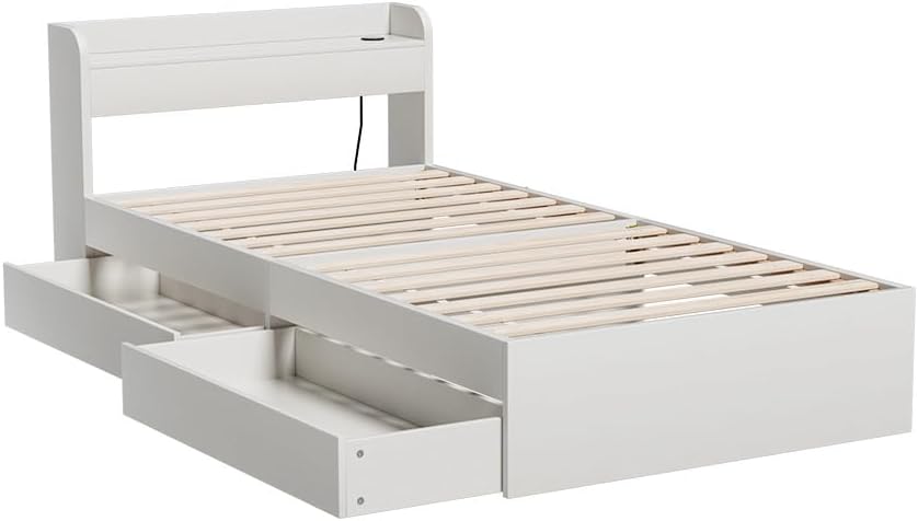 Artiss Single White Storage Drawer Bed Frame