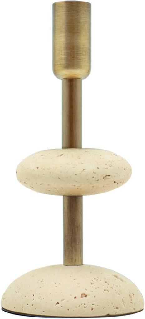 Nexotique Beige Travertine Stone 7.7 Inch Candlestick Holder