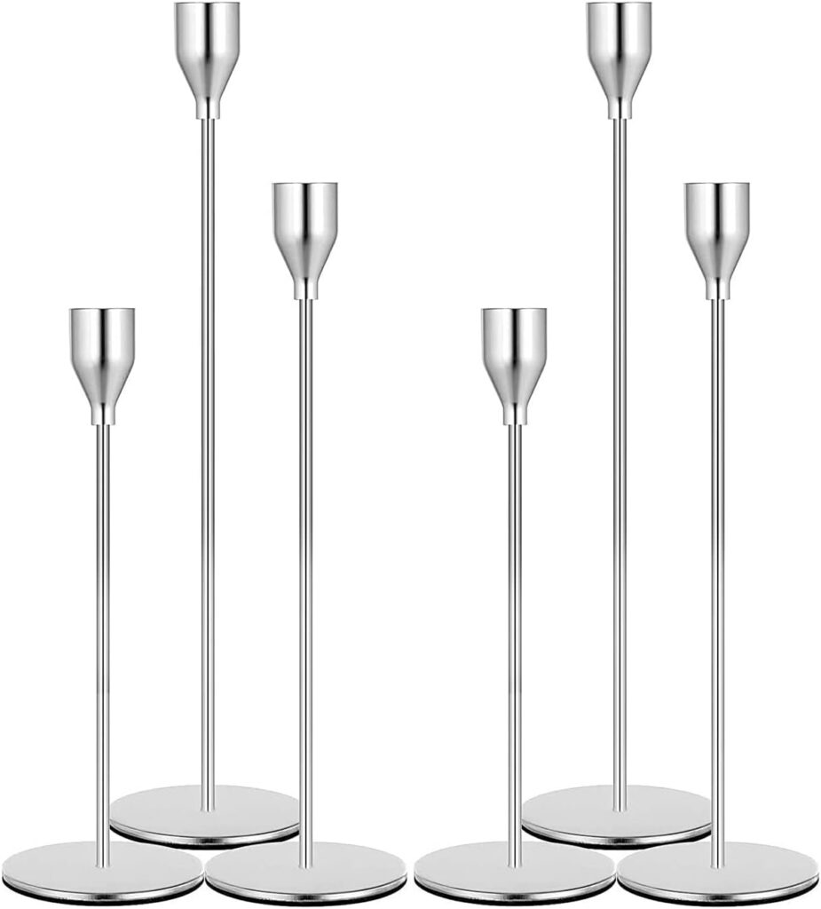 Answaily Silver Cast Iron 6 Taper Candle Holders