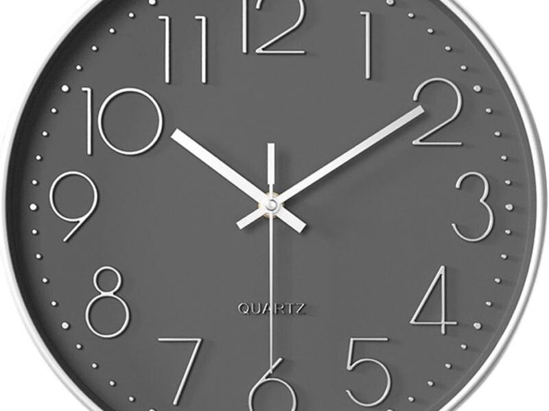 REDPINGUO Sweep Wall Clock, White and Grey