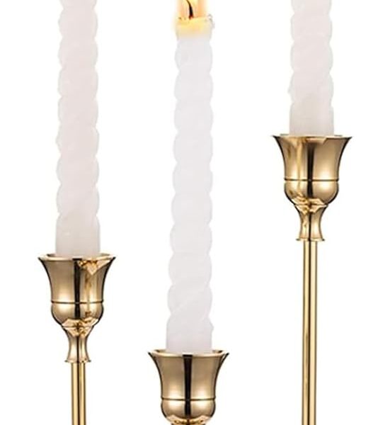 RIKONDA Brass Gold Copper 3 Taper Candle Holders