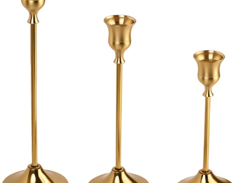FooYee Brass Gold Metal Trio Vintage Taper Candle Holders