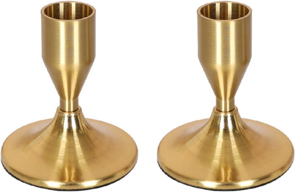 Answaily Gold Aluminium 2 Taper Candle Holders