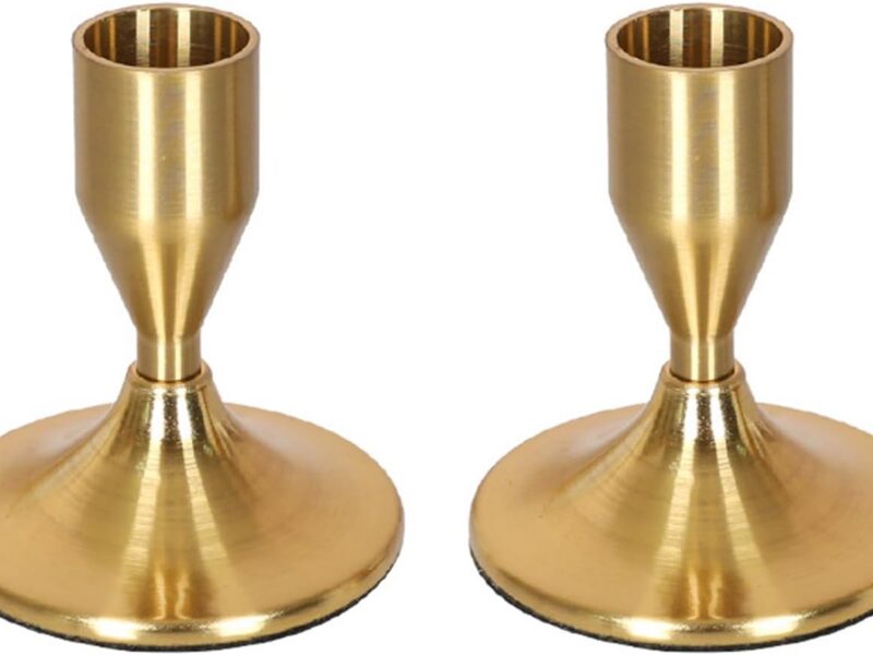 Answaily Gold Aluminium 2 Taper Candle Holders