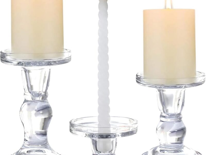 Zalizr Clear Crystal Glass 3 Taper Candle Holders