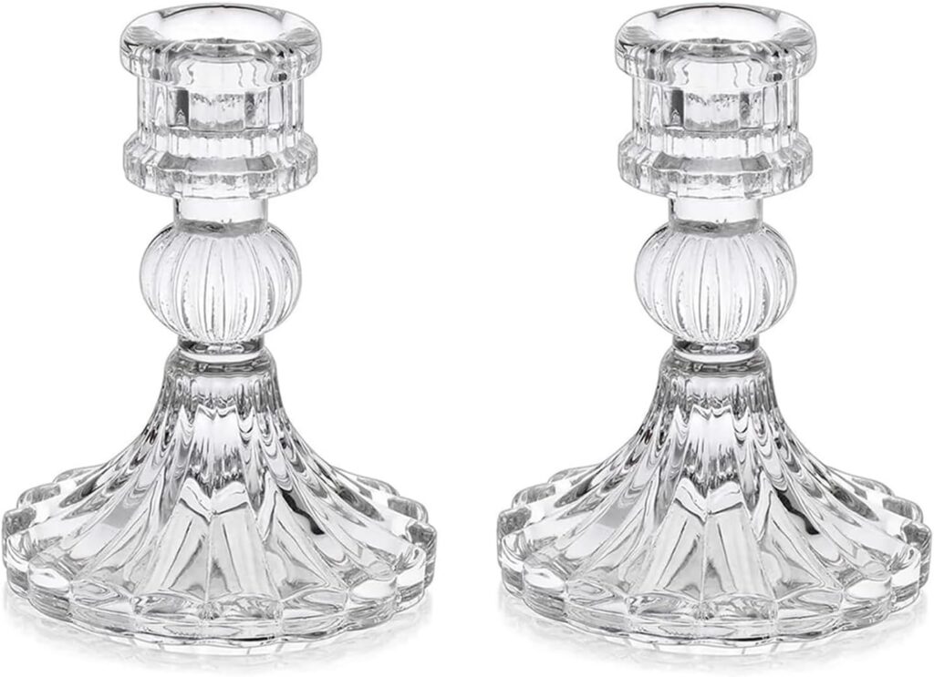 Answaily Striped Clear Glass 2 Taper Candle Holders